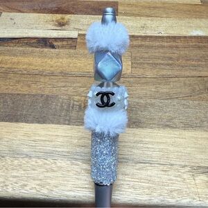 Chic Silver and White Beaded Pen